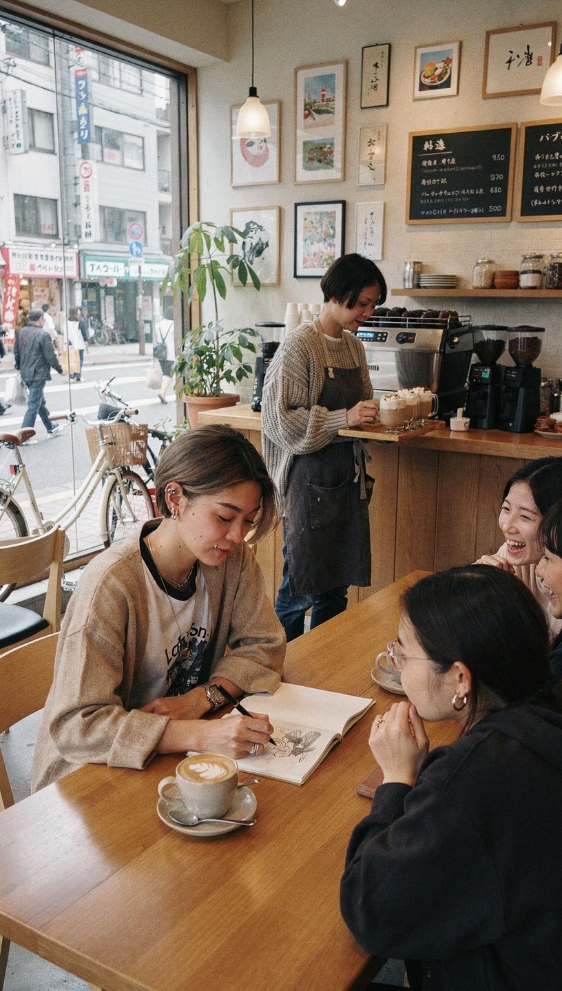 ティータイムを楽しむ人々が写った温かい雰囲気の写真