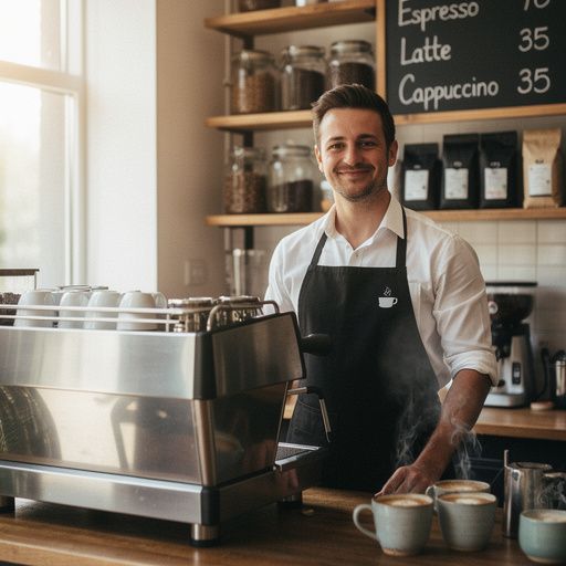 香り豊かなコーヒー豆の盛り付けと淹れ方の道具が並ぶカウンターの写真。